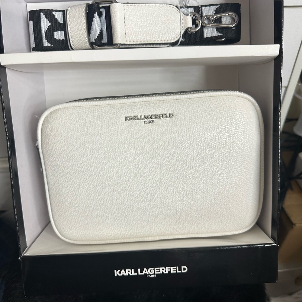 Karl Lagerfeld Cream Crossbody Bag with Black Strap